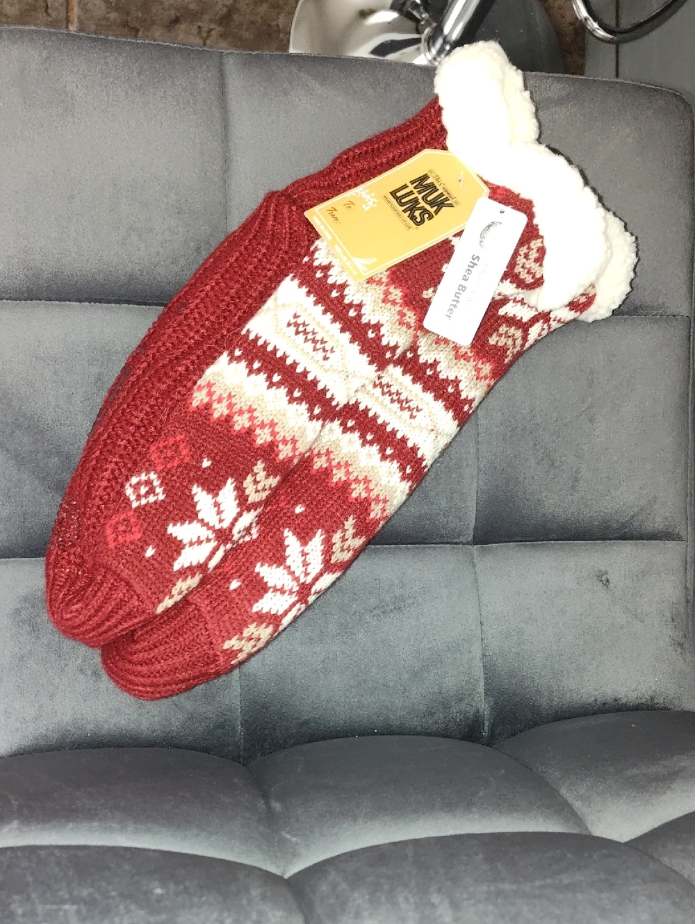 Muk Luks Red and Cream Patterned Cozy Knit Slipper Socks